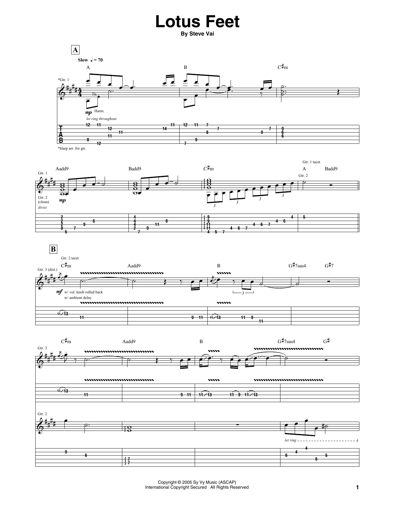Steve Vai Lotus Feet Sheet Music