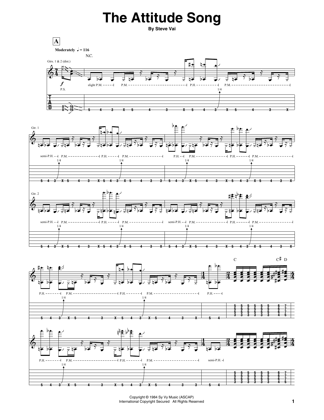 Steve Vai The Attitude Song Sheet Music