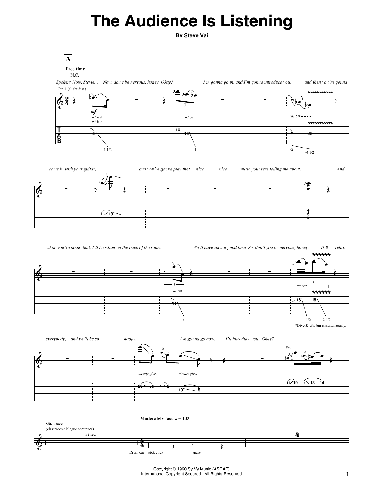 Steve Vai The Audience Is Listening Sheet Music