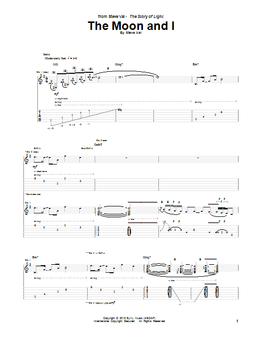 Steve Vai The Moon And I Sheet Music