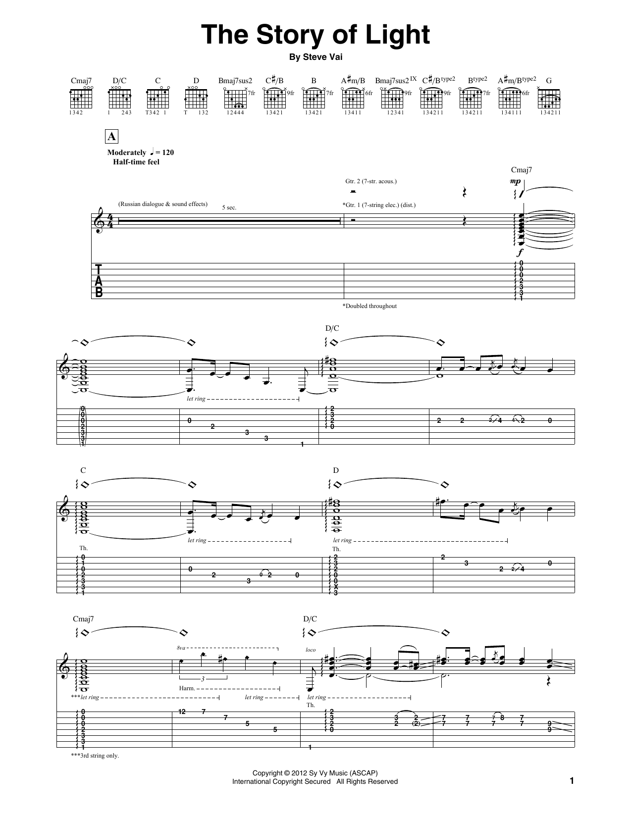 Steve Vai The Story Of Light Sheet Music