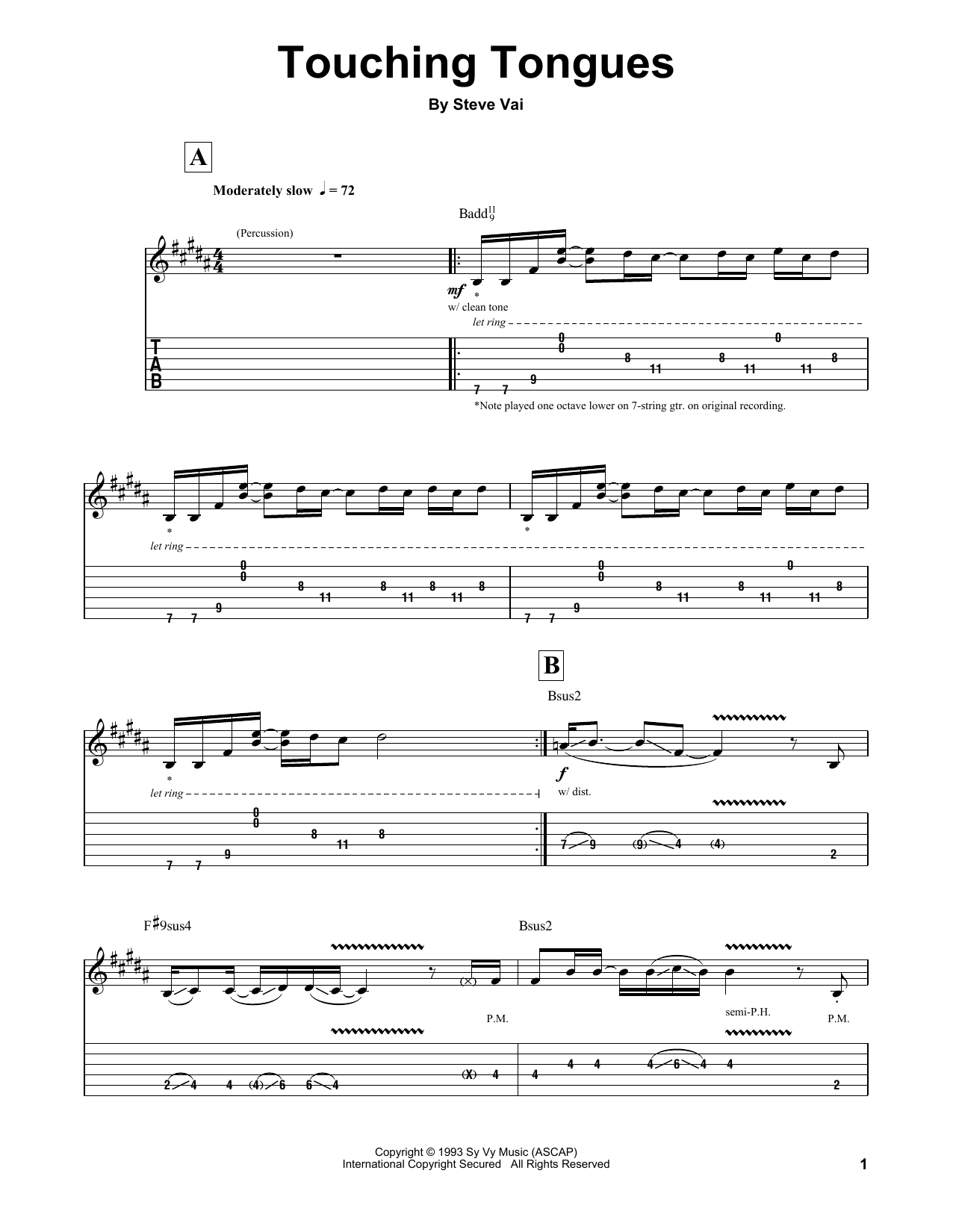 Steve Vai Touching Tongues Sheet Music