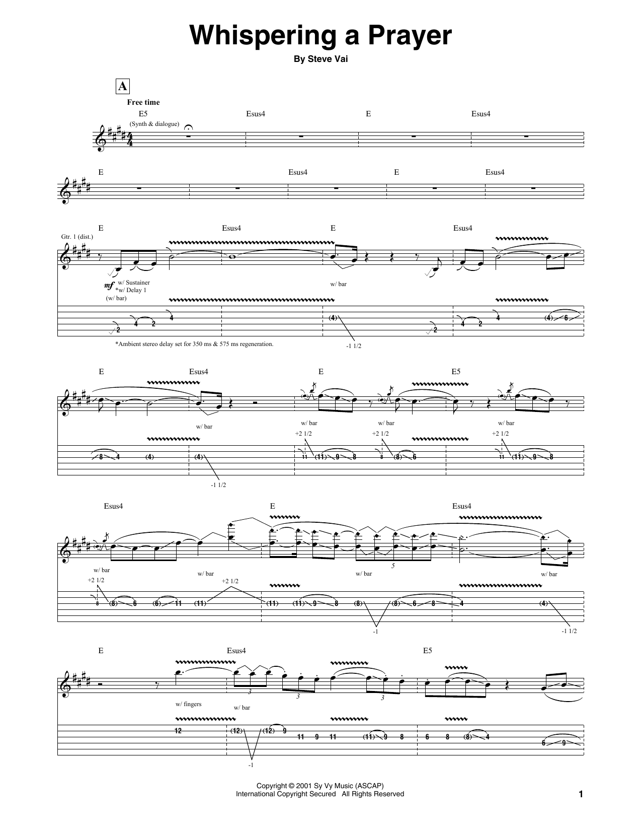 Steve Vai Whispering A Prayer Sheet Music