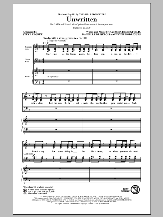 Steve Zegree Unwritten Sheet Music