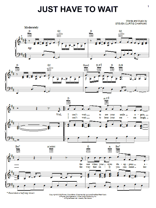 Steven Curtis Chapman Just Have To Wait Sheet Music
