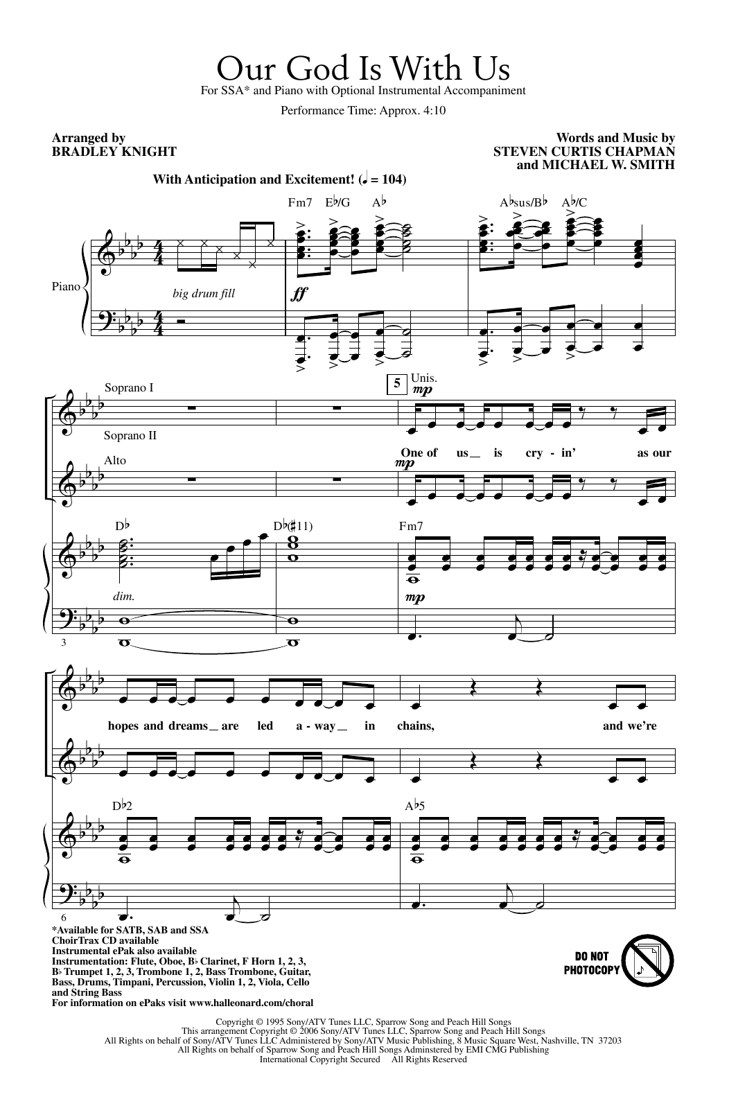 Steven Curtis Chapman Our God Is With Us (arr. Bradley Knight) Sheet Music