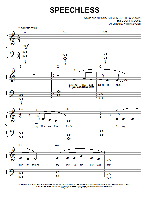 Steven Curtis Chapman Speechless (arr. Phillip Keveren) Sheet Music