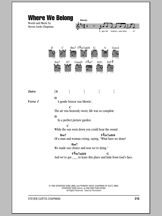 Steven Curtis Chapman Where We Belong Sheet Music