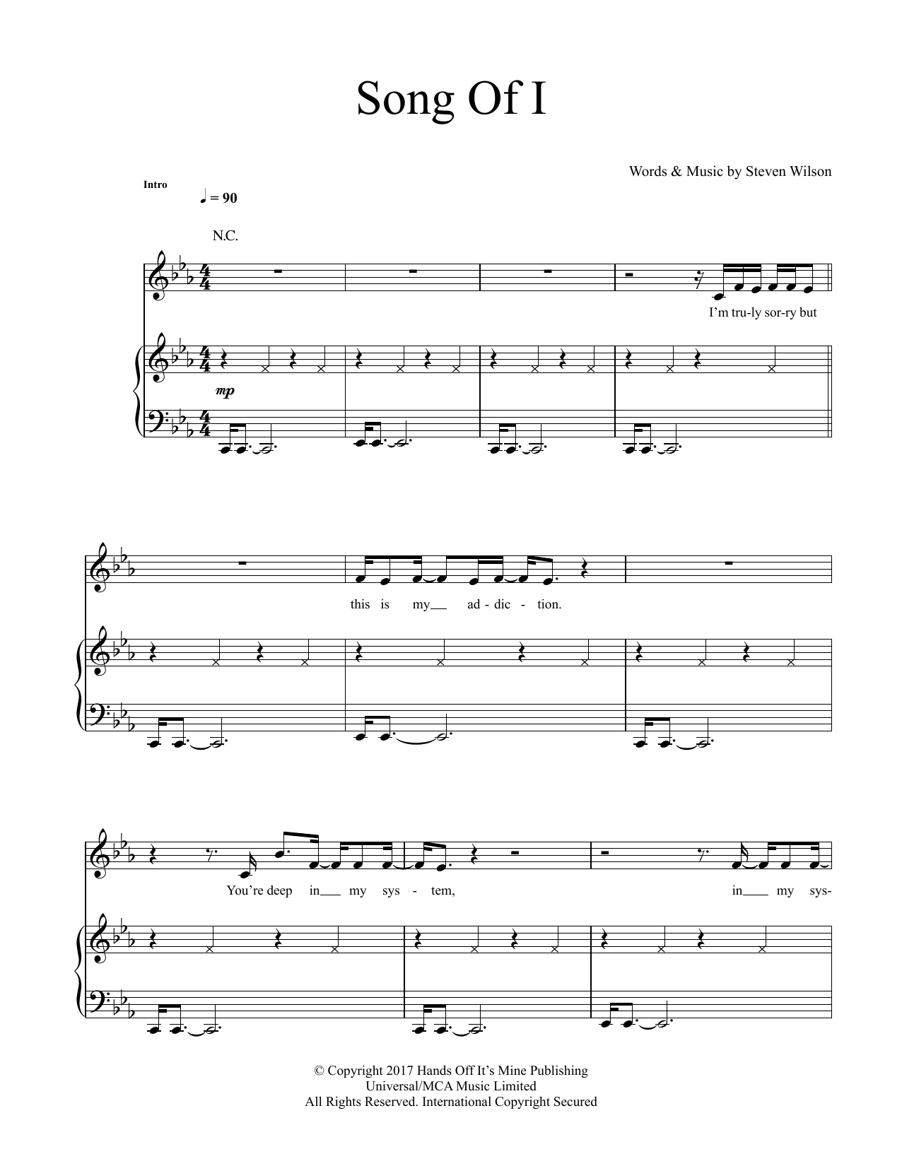 Steven Wilson Song Of I Sheet Music