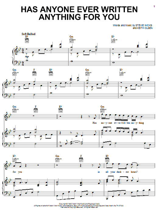 Stevie Nicks Has Anyone Ever Written Anything For You Sheet Music