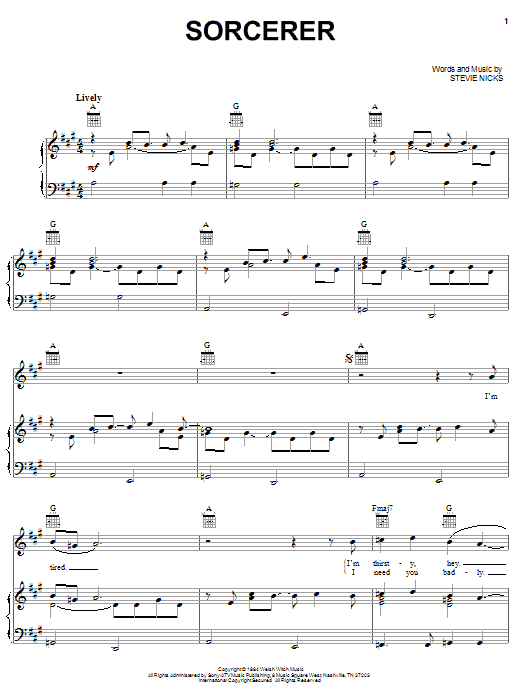 Stevie Nicks Sorcerer Sheet Music