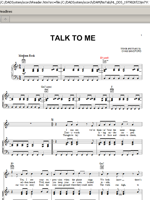 Stevie Nicks Talk To Me Sheet Music