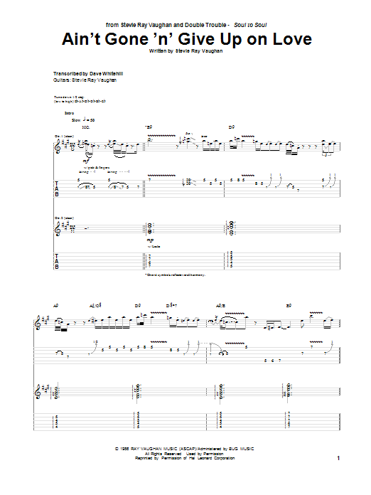 Stevie Ray Vaughan Ain't Gone 'n' Give Up On Love Sheet Music