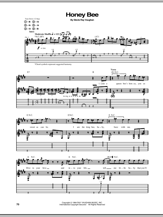 Stevie Ray Vaughan Honey Bee Sheet Music
