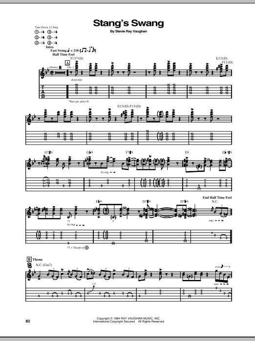 Stevie Ray Vaughan Stang's Swang Sheet Music
