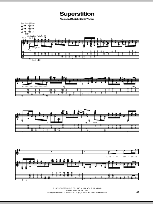 Stevie Ray Vaughan Superstition Sheet Music