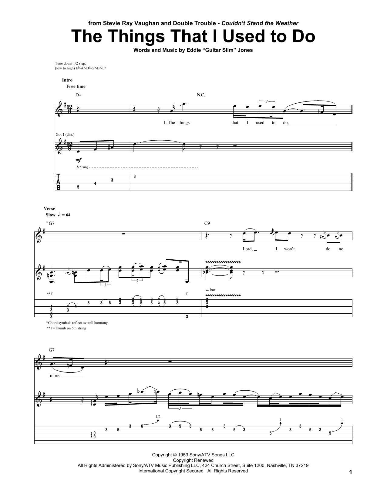 Stevie Ray Vaughan The Things That I Used To Do Sheet Music