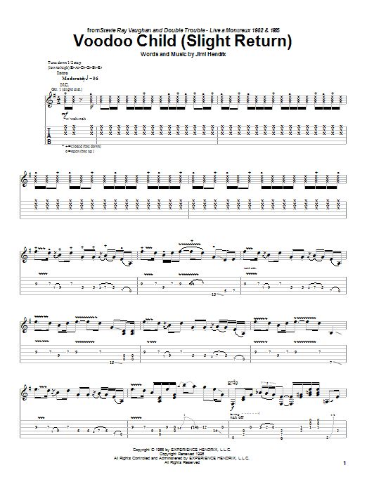 Stevie Ray Vaughan Voodoo Child (Slight Return) Sheet Music