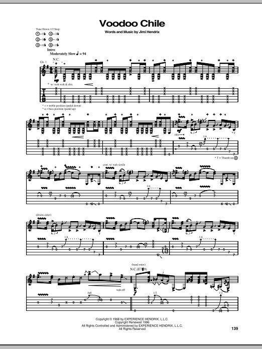 Stevie Ray Vaughan Voodoo Chile Sheet Music