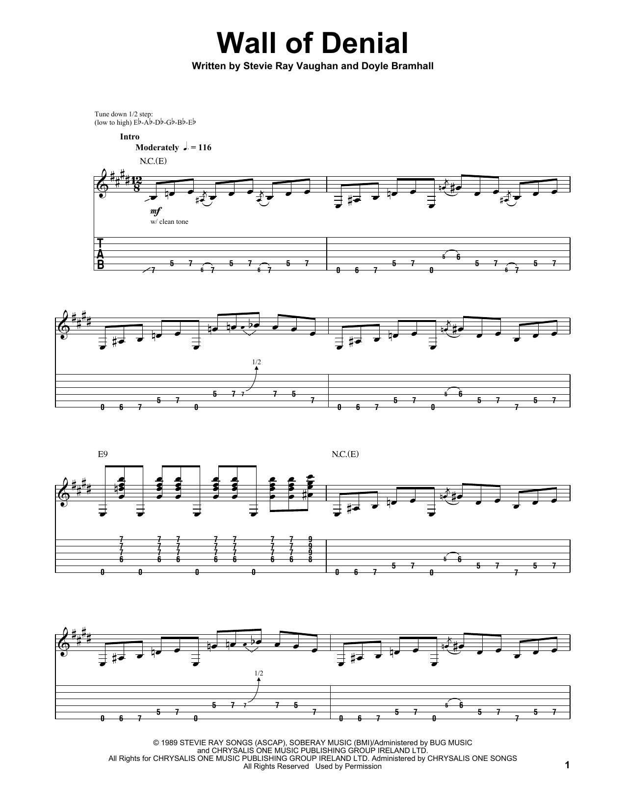 Stevie Ray Vaughan Wall Of Denial Sheet Music