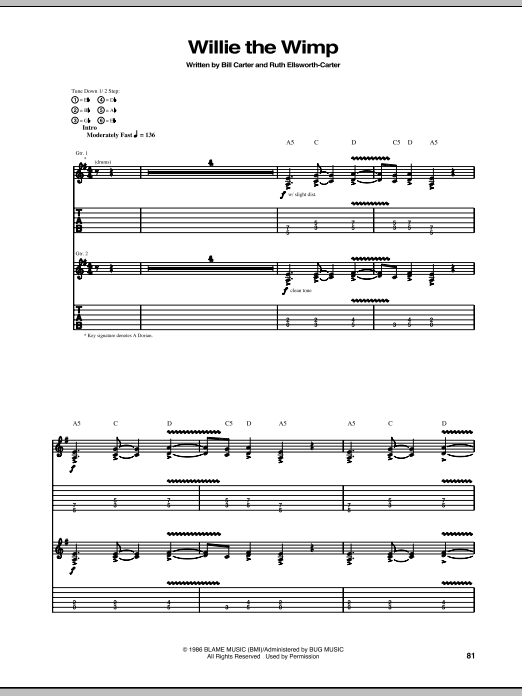 Stevie Ray Vaughan Willie The Wimp Sheet Music