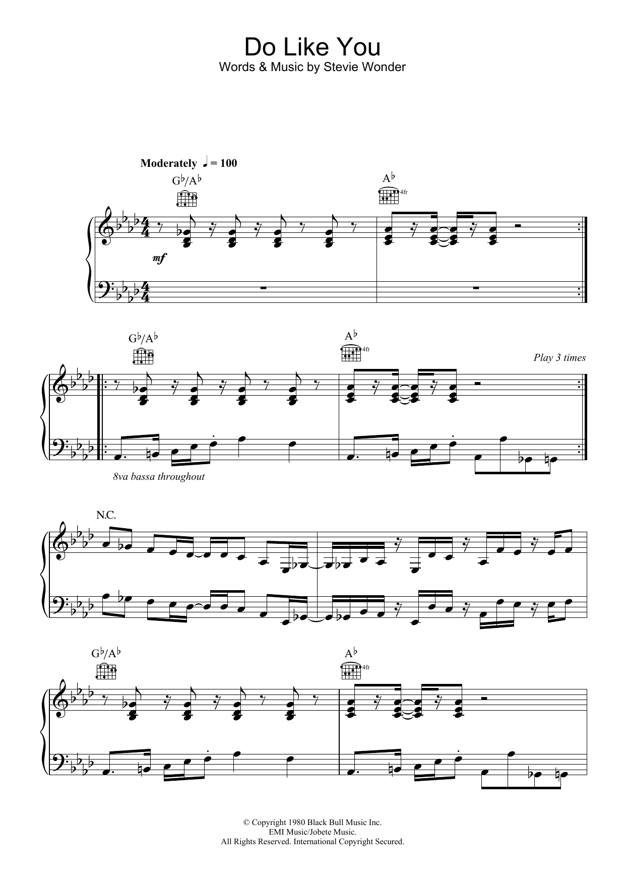 Stevie Wonder Do Like You Sheet Music