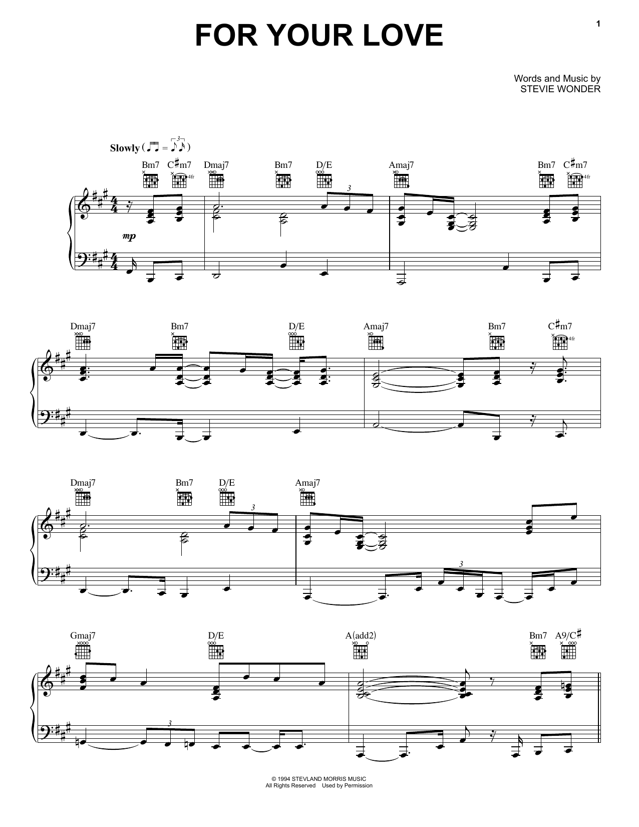 Stevie Wonder For Your Love Sheet Music