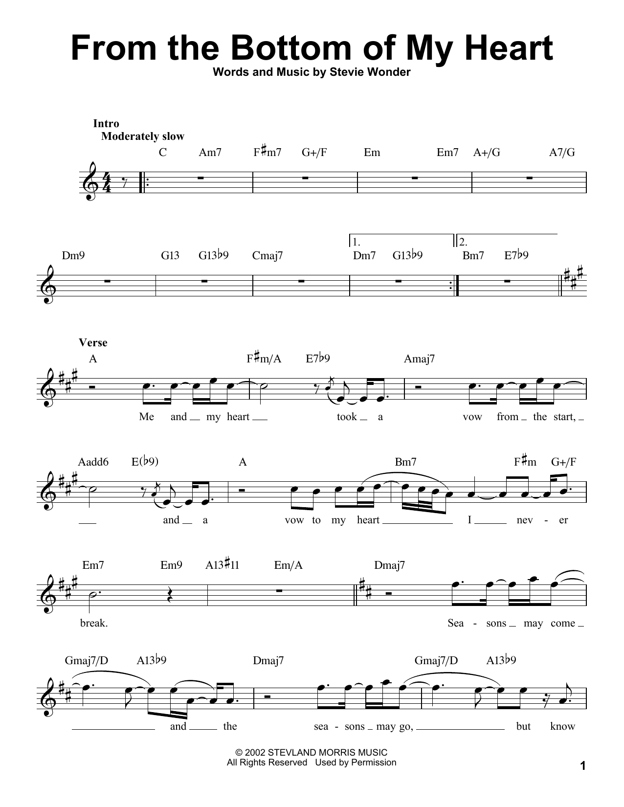Stevie Wonder From The Bottom Of My Heart Sheet Music