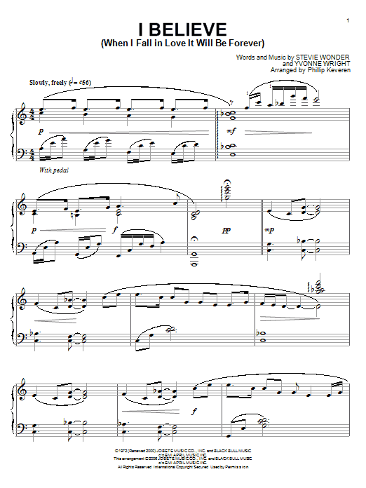 Stevie Wonder I Believe (When I Fall In Love It Will Be Forever) (arr. Phillip Keveren) Sheet Music