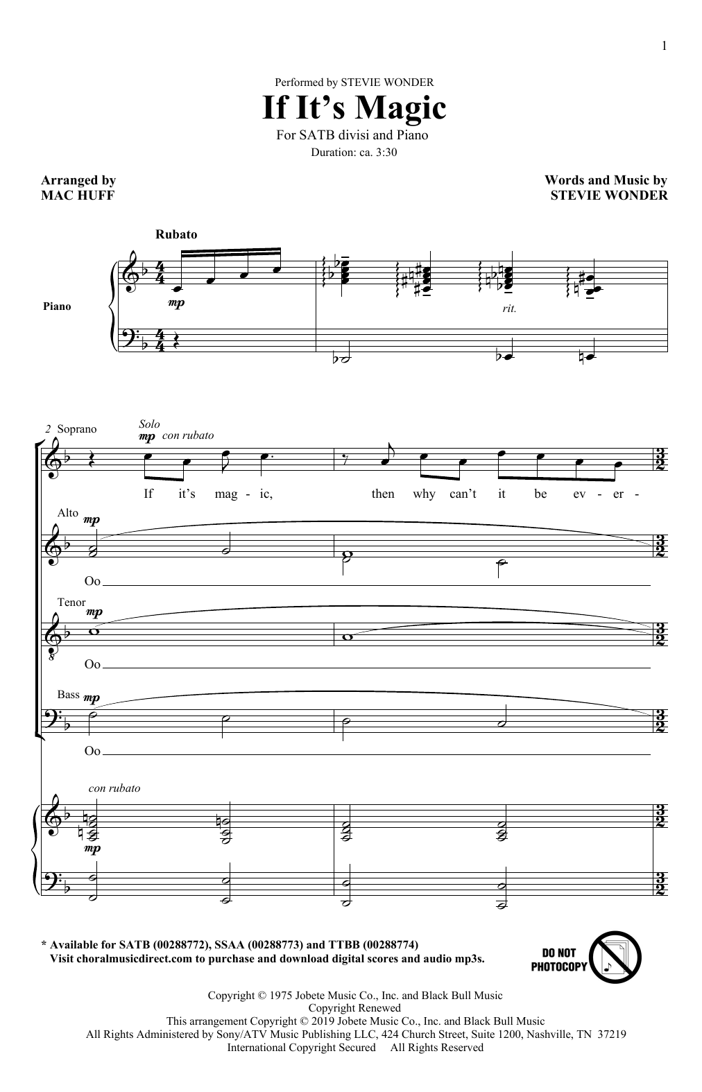 Stevie Wonder If It's Magic (arr. Mac Huff) Sheet Music