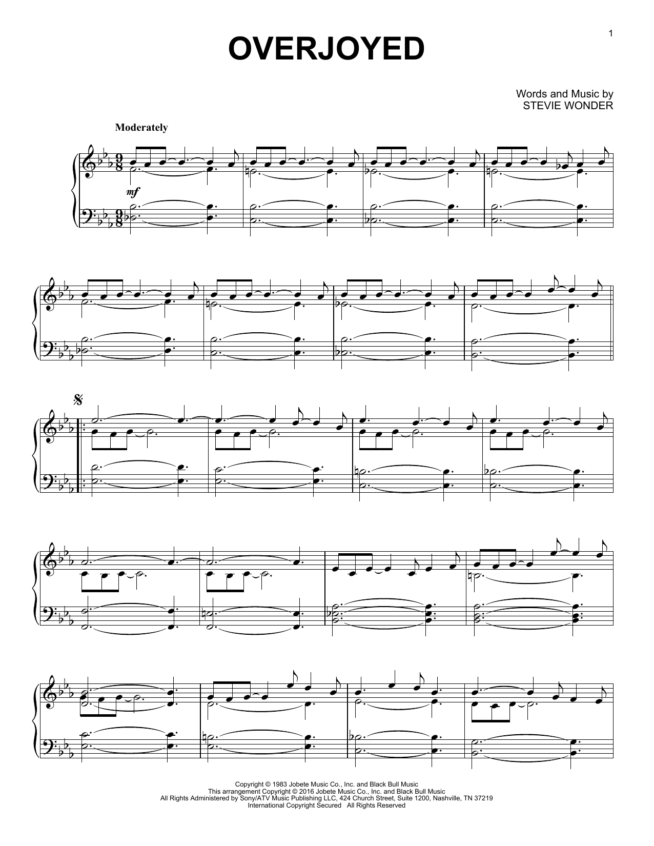 Stevie Wonder Overjoyed [Jazz version] Sheet Music