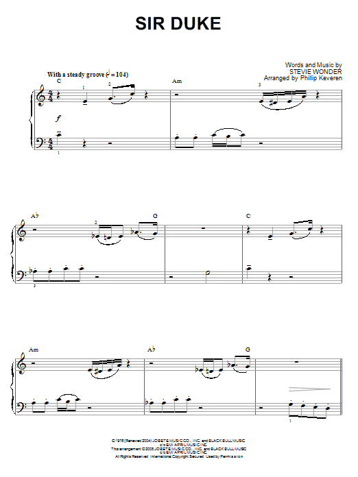 Stevie Wonder Sir Duke (arr. Phillip Keveren) Sheet Music