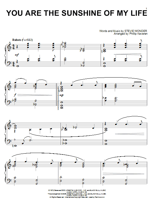 Stevie Wonder You Are The Sunshine Of My Life (arr. Phillip Keveren) Sheet Music
