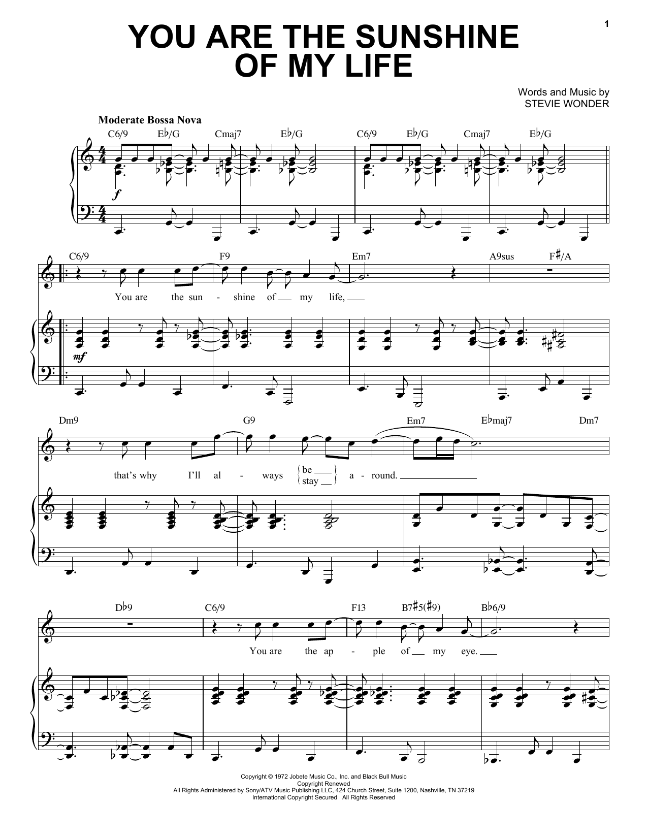 Stevie Wonder You Are The Sunshine Of My Life [Jazz version] (arr. Brent Edstrom) Sheet Music