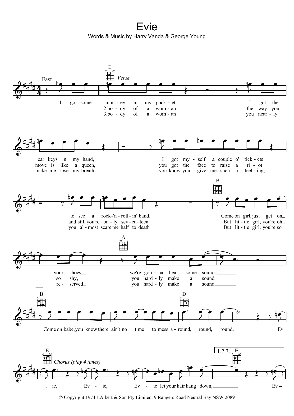 Stevie Wright Evie (Pt. 1, 2 and 3) Sheet Music