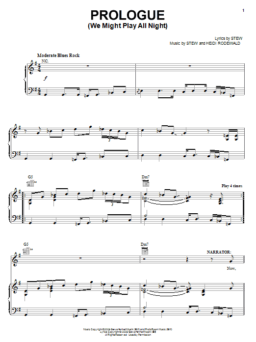 Stew Prologue (We Might Play All Night) Sheet Music