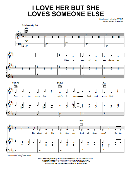 Sting I Love Her But She Loves Someone Else Sheet Music