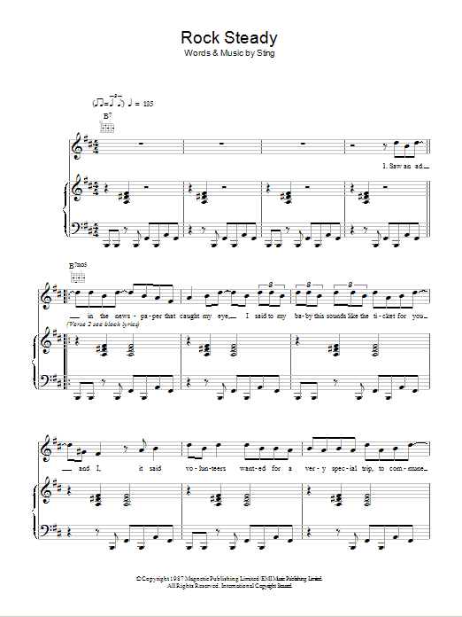 Sting Rock Steady Sheet Music