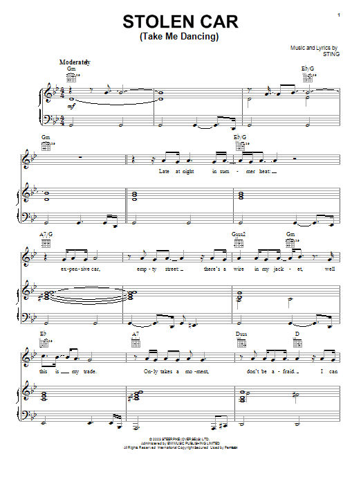 Sting Stolen Car (Take Me Dancing) Sheet Music