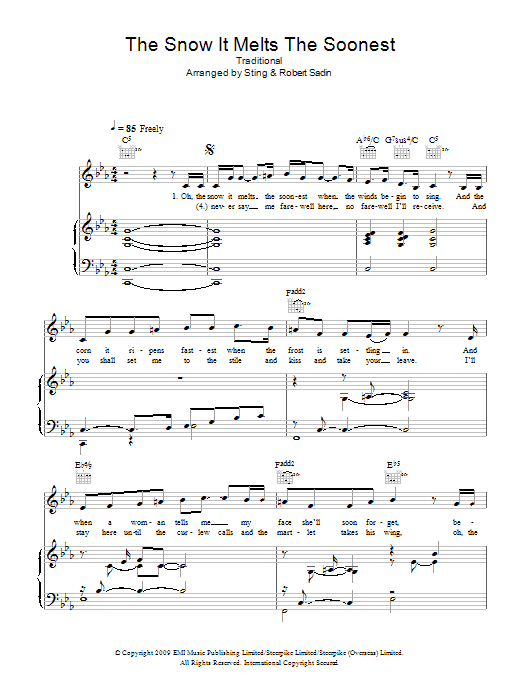 Sting The Snow It Melts The Soonest Sheet Music