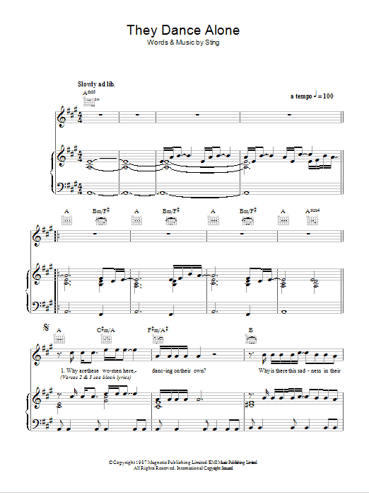 Sting They Dance Alone (Gueca Solo) Sheet Music