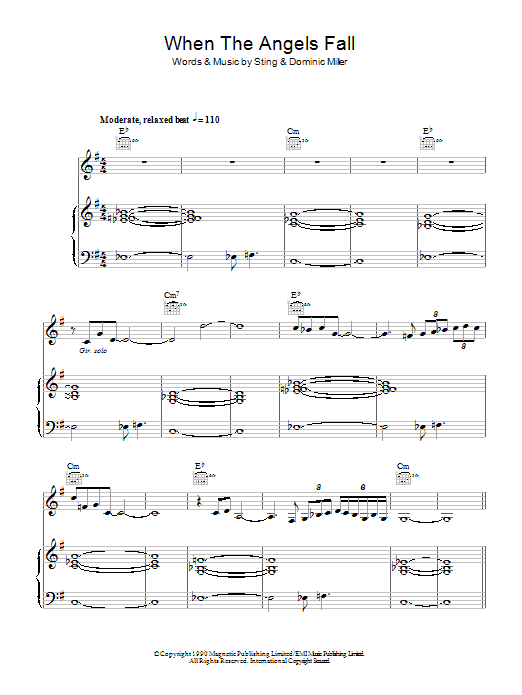 Sting When The Angels Fall Sheet Music