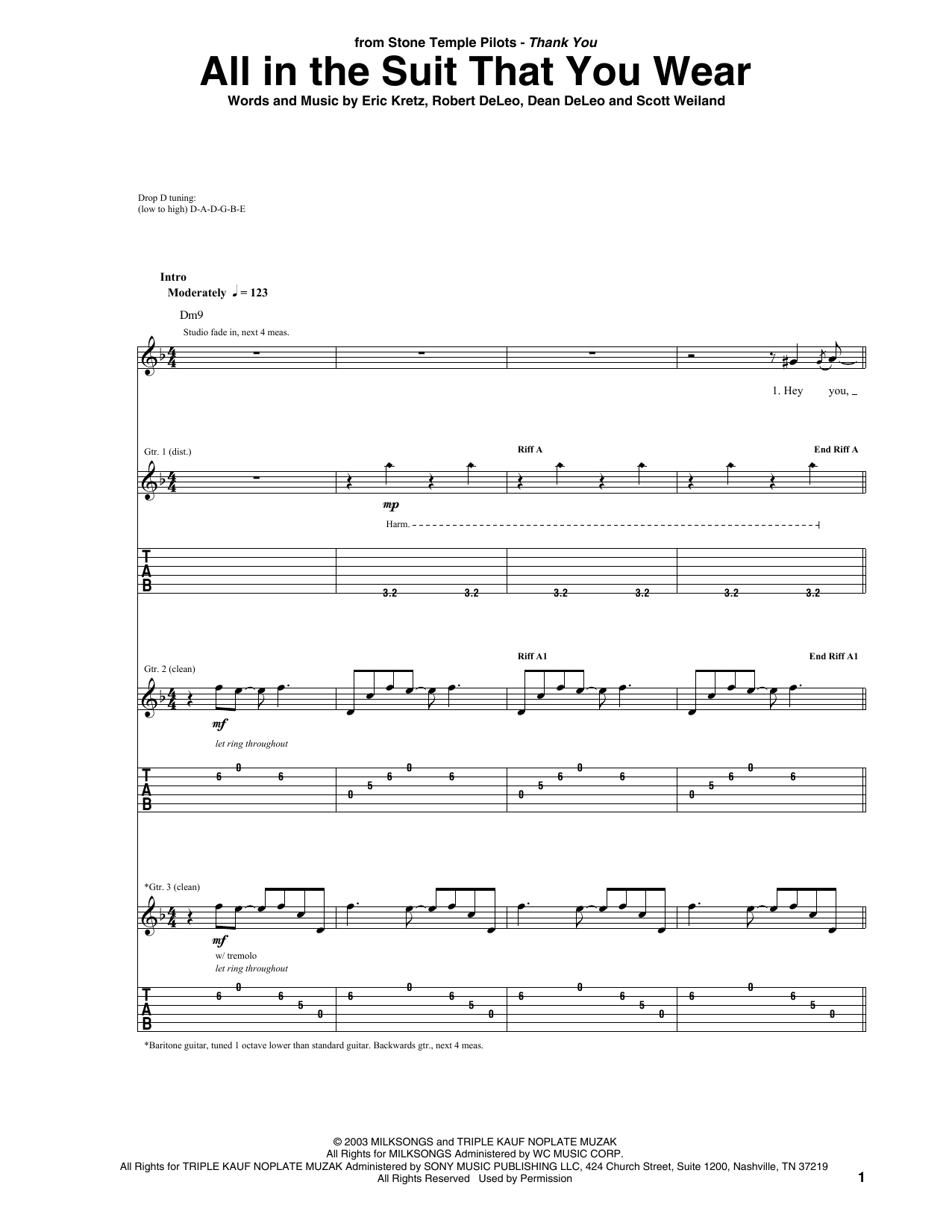 Stone Temple Pilots All In The Suit That You Wear Sheet Music
