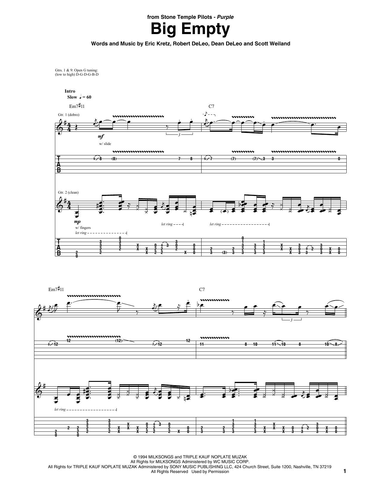 Stone Temple Pilots Big Empty Sheet Music