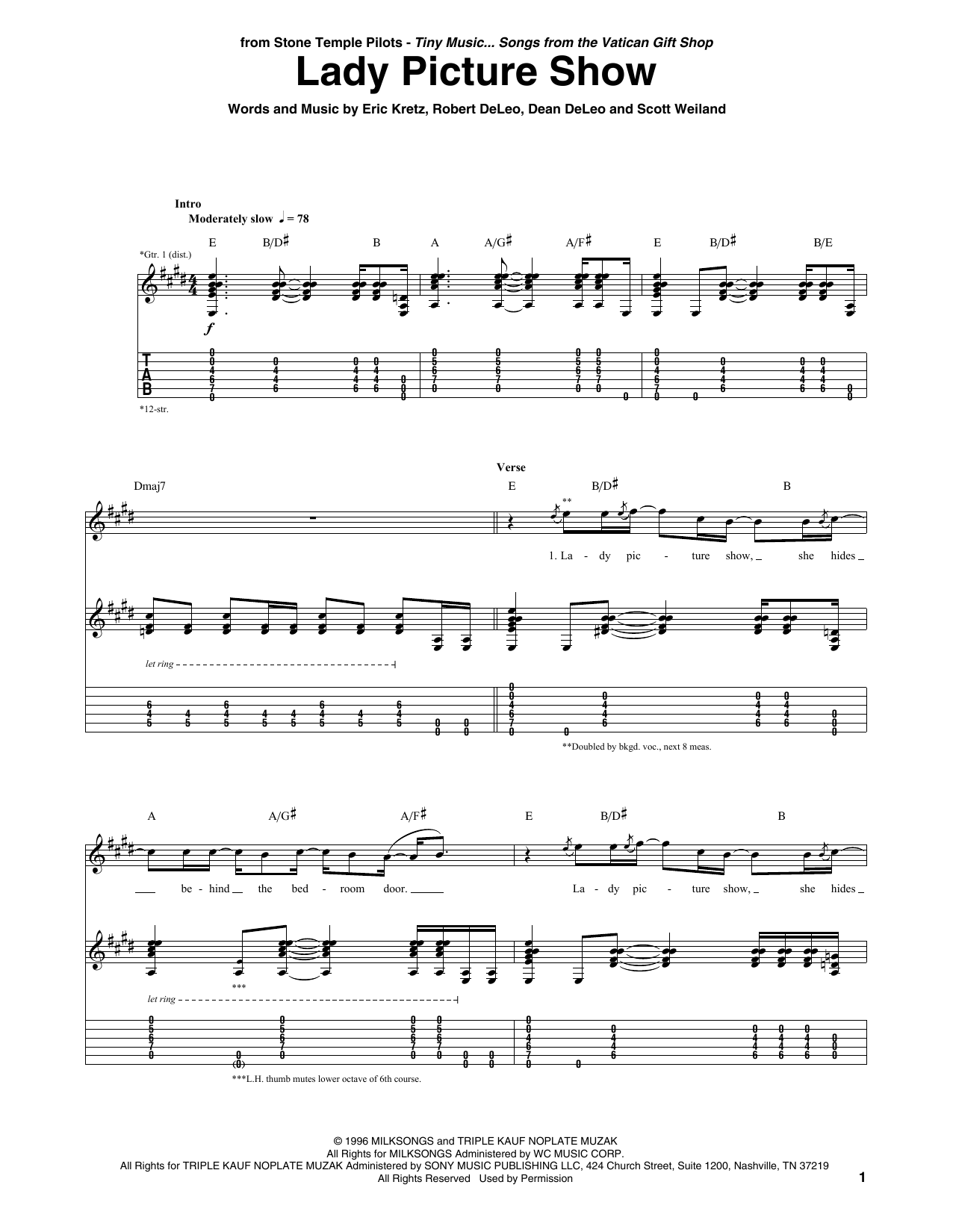 Stone Temple Pilots Lady Picture Show Sheet Music