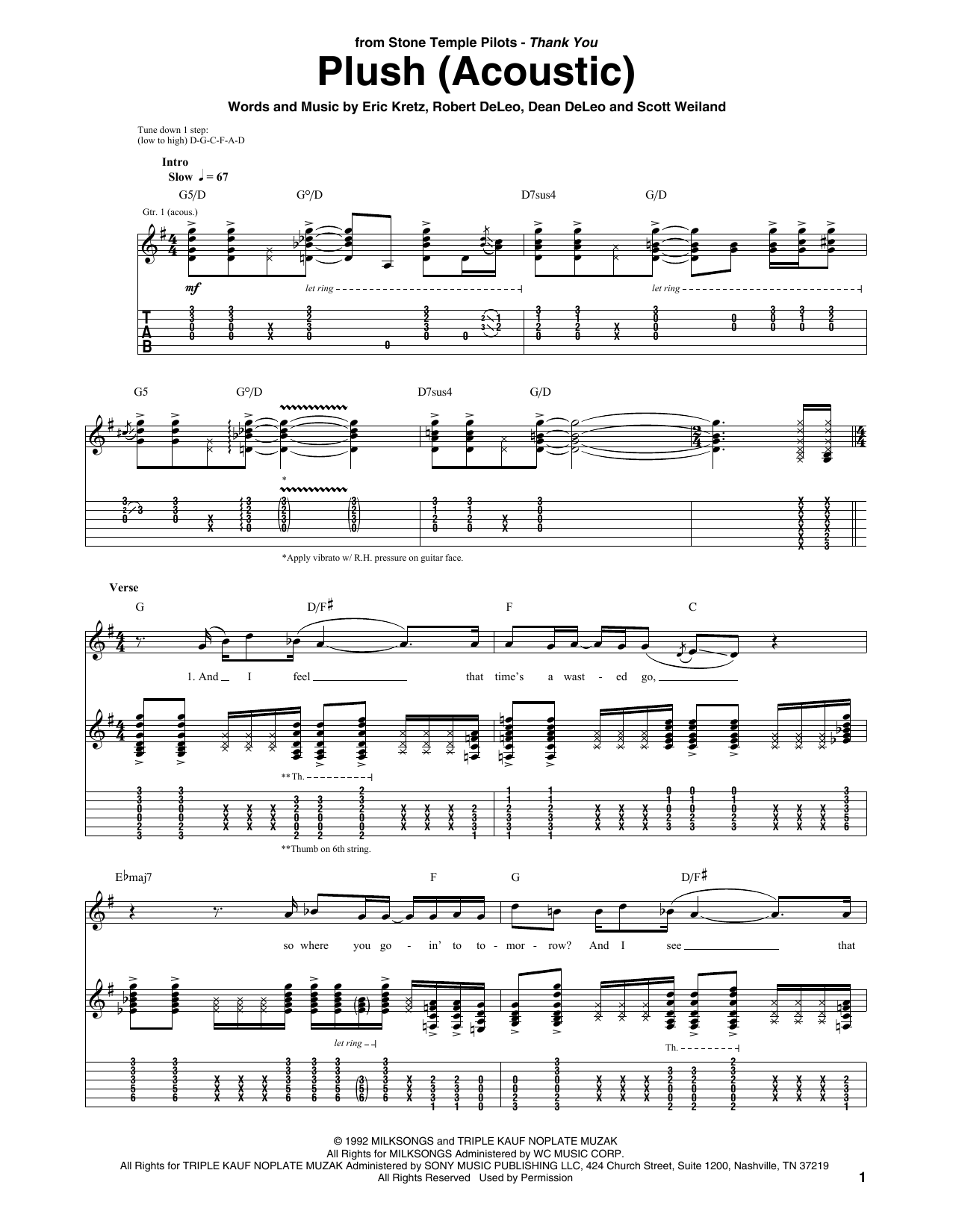 Stone Temple Pilots Plush (Acoustic) Sheet Music