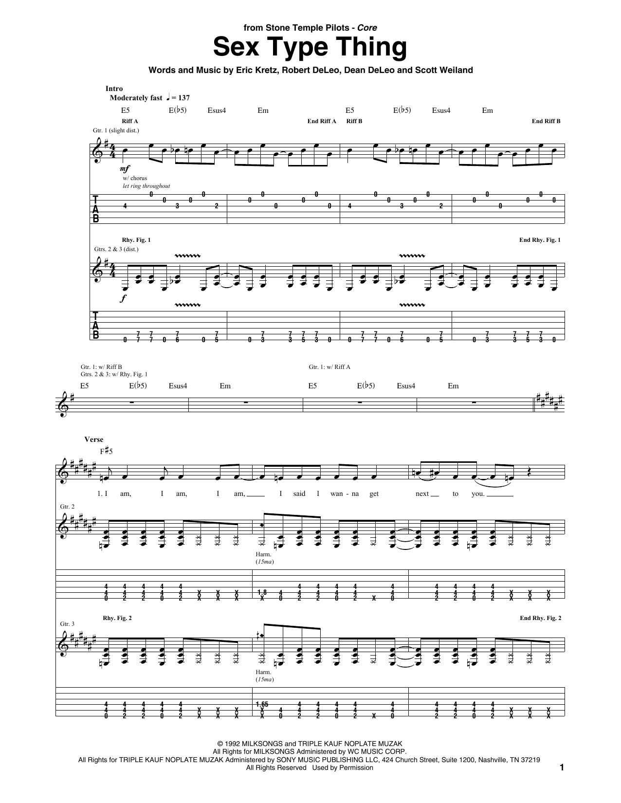 Stone Temple Pilots Sex Type Thing Sheet Music