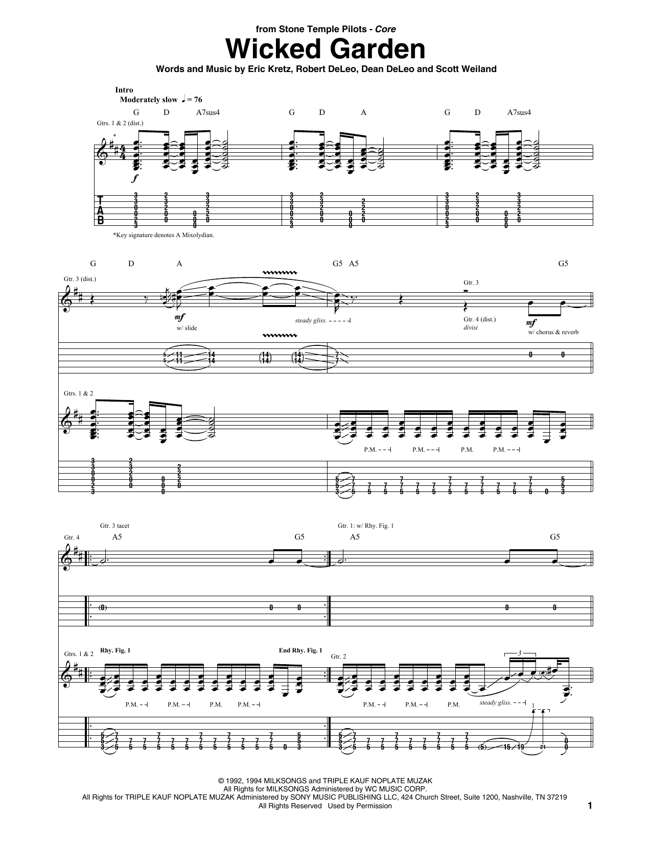 Stone Temple Pilots Wicked Garden Sheet Music