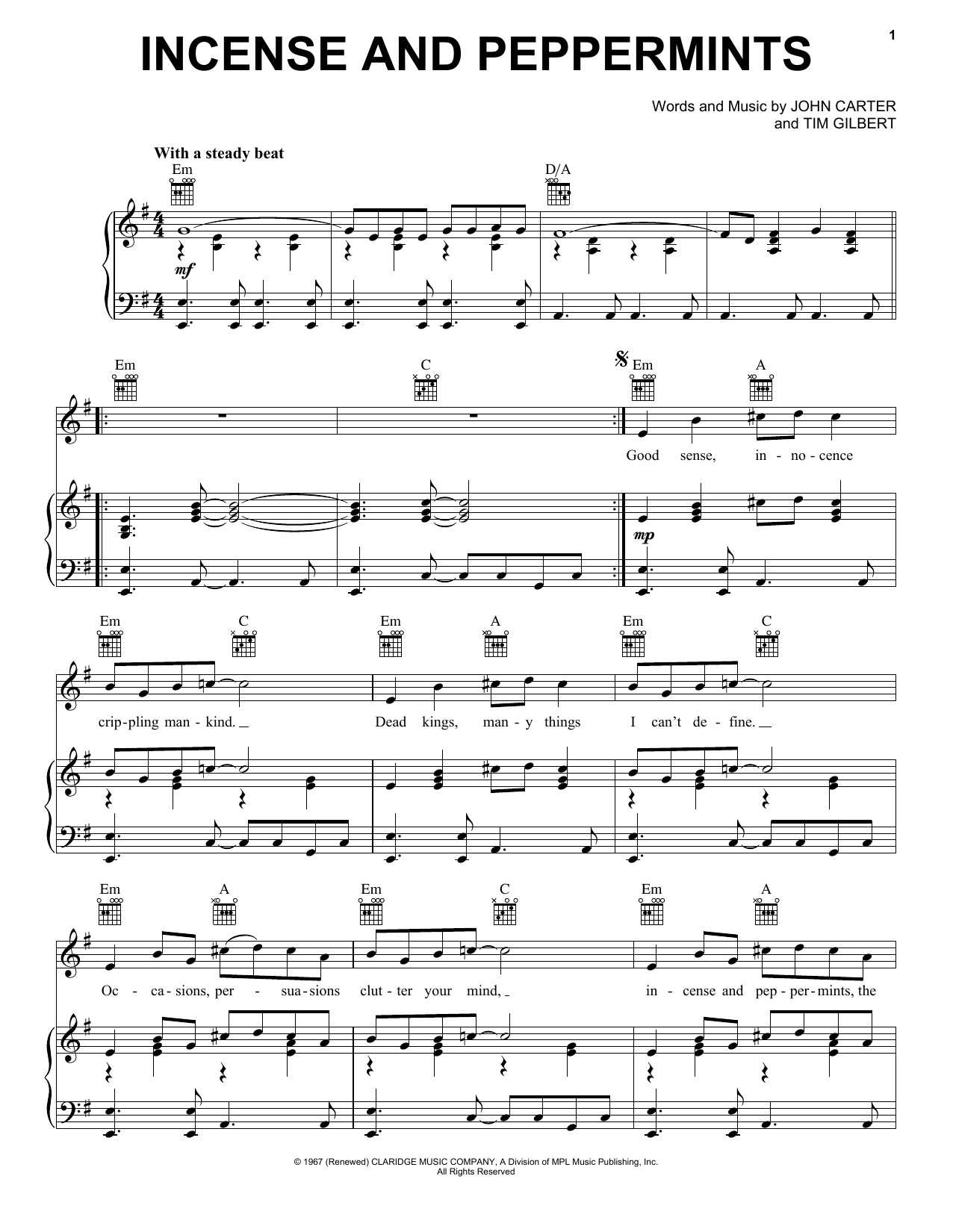 Strawberry Alarm Clock Incense And Peppermints Sheet Music