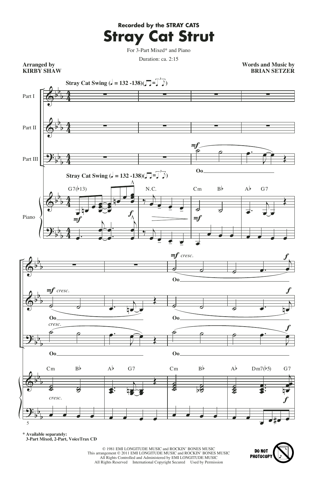 Stray Cats Stray Cat Strut (arr. Kirby Shaw) Sheet Music
